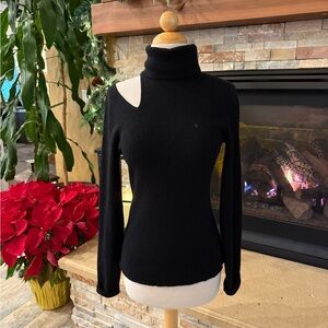 Black Cashmere Turtleneck Sweater with Shoulder Cutout